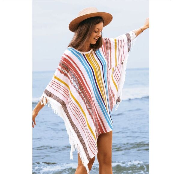 Cupshe Colorful Vertical Stripes Square Cover Up with Tassels Light One Size - Picture 1 of 11